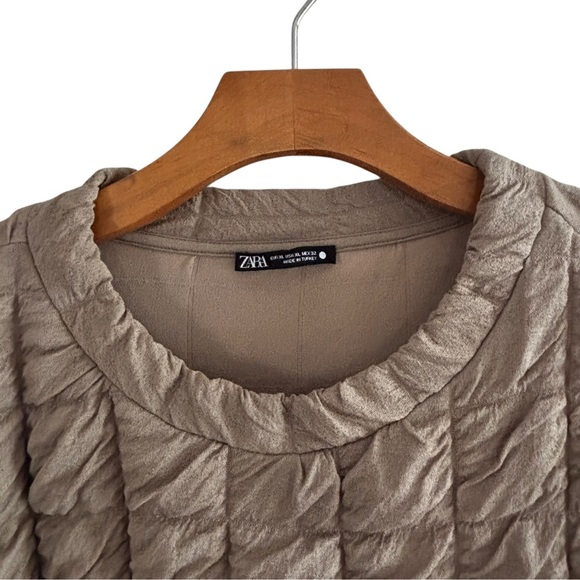 Zara Quilted Pullover Crewneck Sweatshirt Top Xl Taupe - Picture 3 of 8